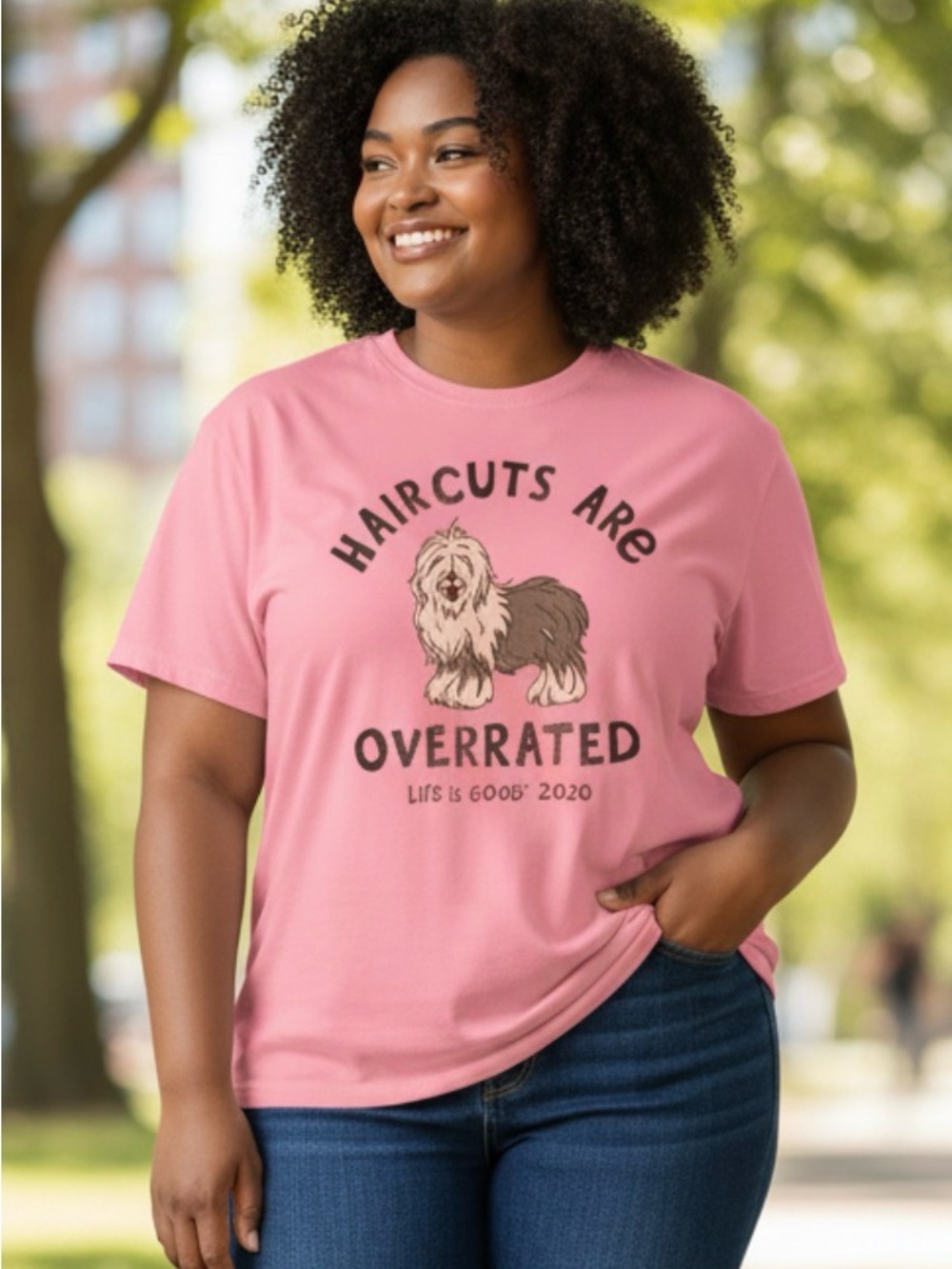 Life is Good XXL Graphic Tee Haircuts Are Overrated Pink